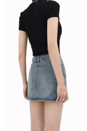 Grunge Fake Pocket Denim Mini Skirt