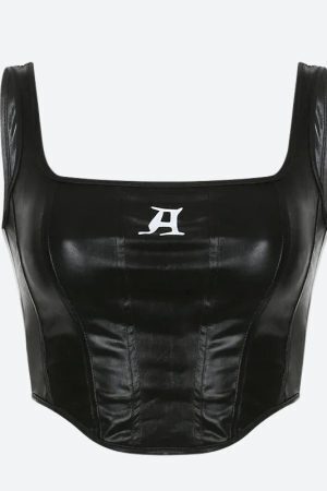 Grunge Faux Leather Crop Corset Top