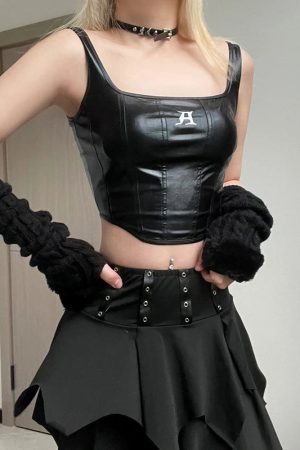 Grunge Faux Leather Crop Corset Top