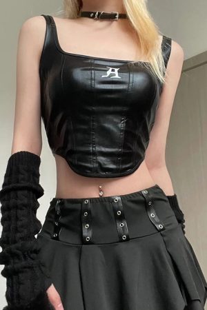 Grunge Faux Leather Crop Corset Top