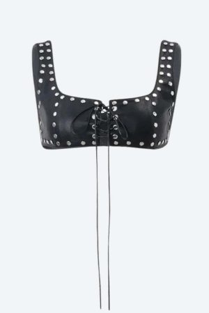 Grunge Faux Leather Lace Up Crop Top