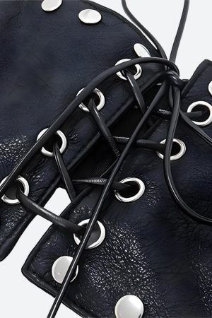 Grunge Faux Leather Lace Up Crop Top