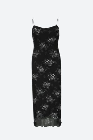 Grunge Floral Mesh Midi Dress