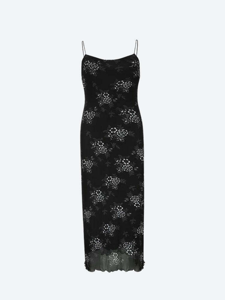 Grunge Floral Mesh Midi Dress Grunge Floral Mesh Midi Dress