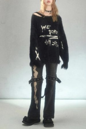 Grunge Fluffy Knitted Sweater