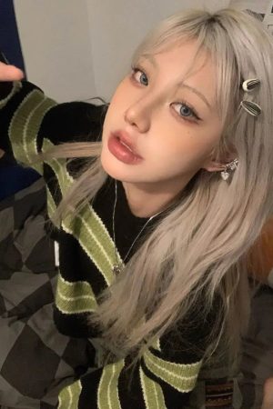 Grunge Green Striped Crop Sweater