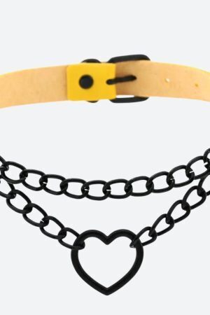 Grunge Heart Belted Choker Necklace