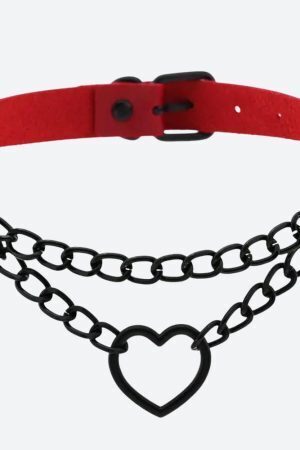 Grunge Heart Belted Choker Necklace