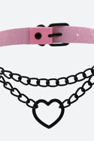 Grunge Heart Belted Choker Necklace
