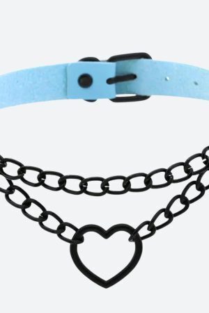 Grunge Heart Belted Choker Necklace
