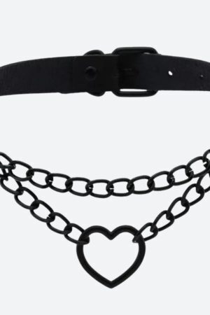 Grunge Heart Belted Choker Necklace