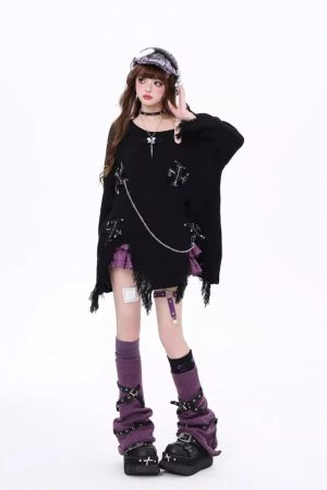 Grunge Kawaii Distressed Sweater