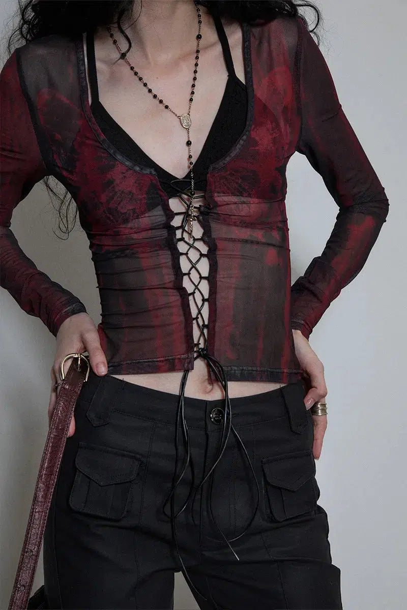 Grunge Lace Up Sheer Top Grunge Lace Up Sheer Top