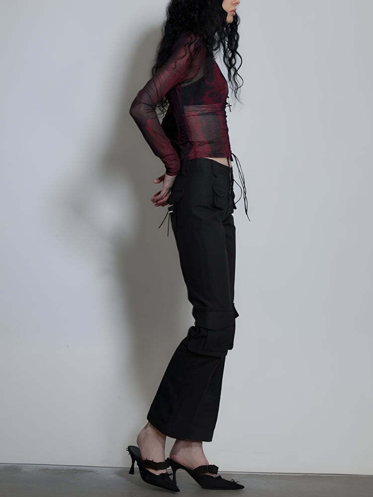 Grunge Lace Up Sheer Top Grunge Lace Up Sheer Top