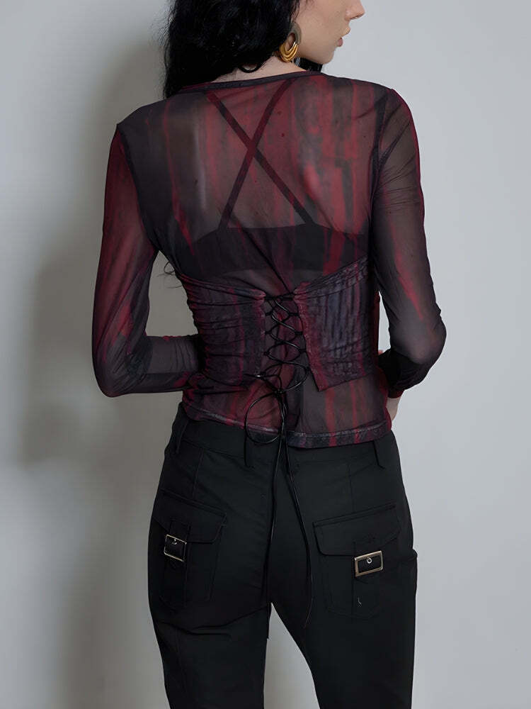 Grunge Lace Up Sheer Top Grunge Lace Up Sheer Top