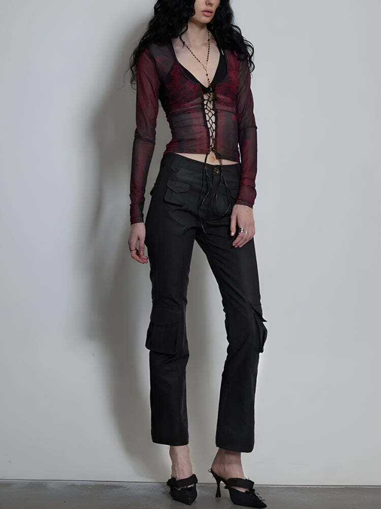 Grunge Lace Up Sheer Top Grunge Lace Up Sheer Top