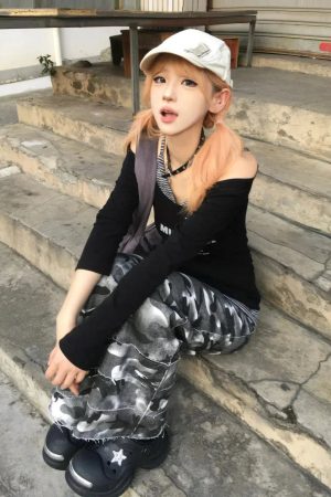 Grunge Layered Off Shoulder Top