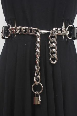 Grunge Lock Faux Leather Chain Belt