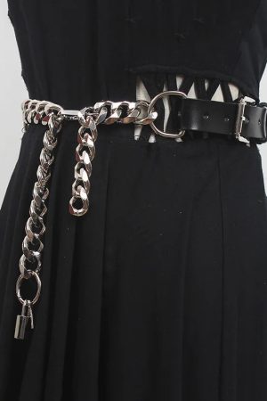 Grunge Lock Faux Leather Chain Belt