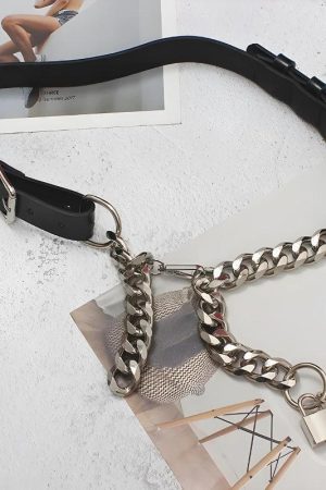 Grunge Lock Faux Leather Chain Belt