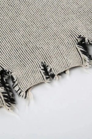 Grunge Long Sleeve Distressed Top