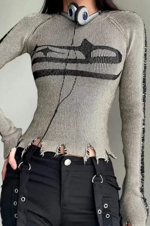 Grunge Long Sleeve Distressed Top