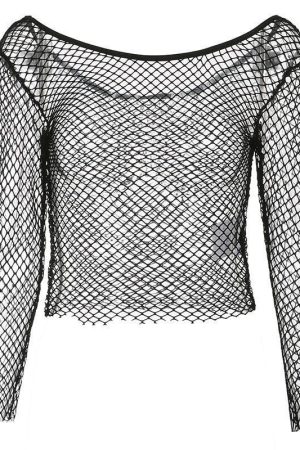 Grunge Long Sleeve Fishnet Top