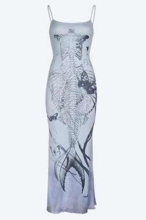 Grunge Mermaid Skeleton Maxi Dress