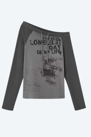 Grunge One Shoulder Drawstring Top