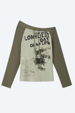 Grunge One Shoulder Drawstring Top