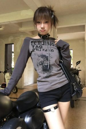 Grunge One Shoulder Drawstring Top