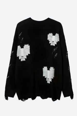 Grunge Pixel Hearts Knitted Sweater