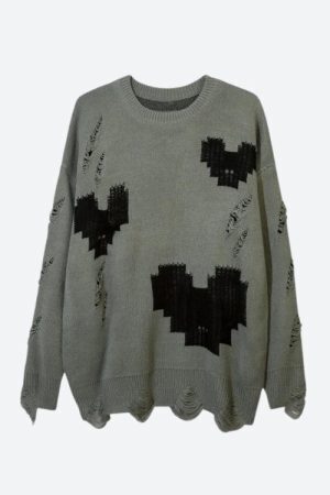 Grunge Pixel Hearts Knitted Sweater