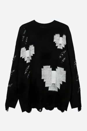 Grunge Pixel Hearts Knitted Sweater