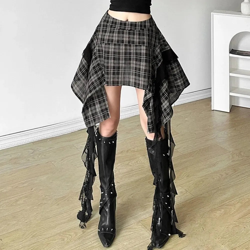 Grunge Plaid Asymmetric Mini Skirt Grunge Plaid Asymmetric Mini Skirt