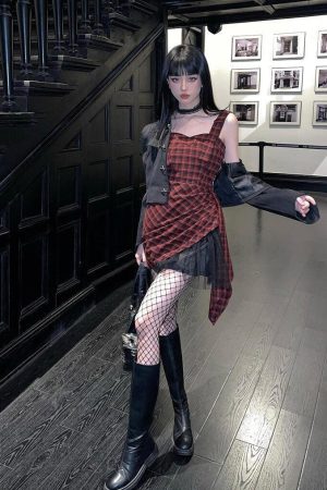 Grunge Plaid Mini Dress