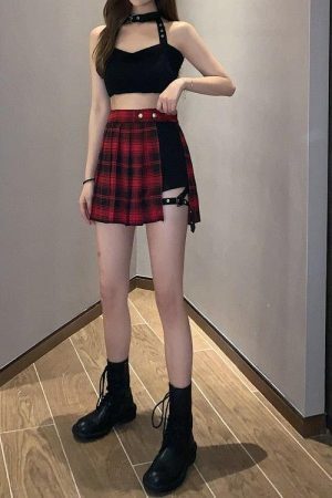 Grunge Plaid Mini Skort