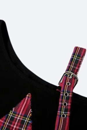 Grunge Plaid Star Patch Top