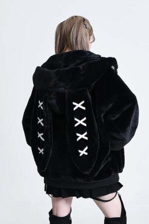 Grunge Rabbit Ear Plush Jacket