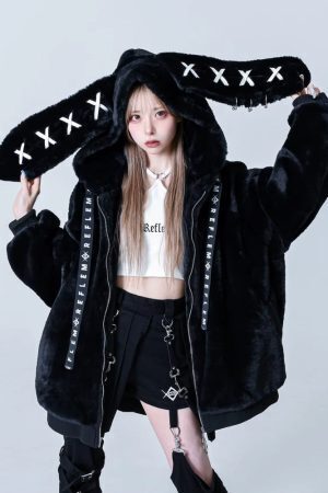 Grunge Rabbit Ear Plush Jacket