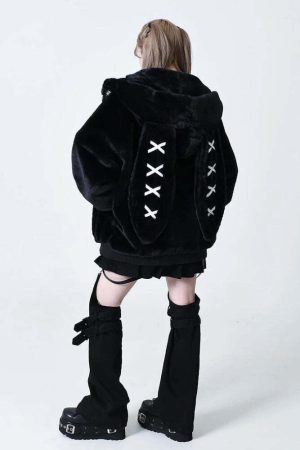 Grunge Rabbit Ear Plush Jacket