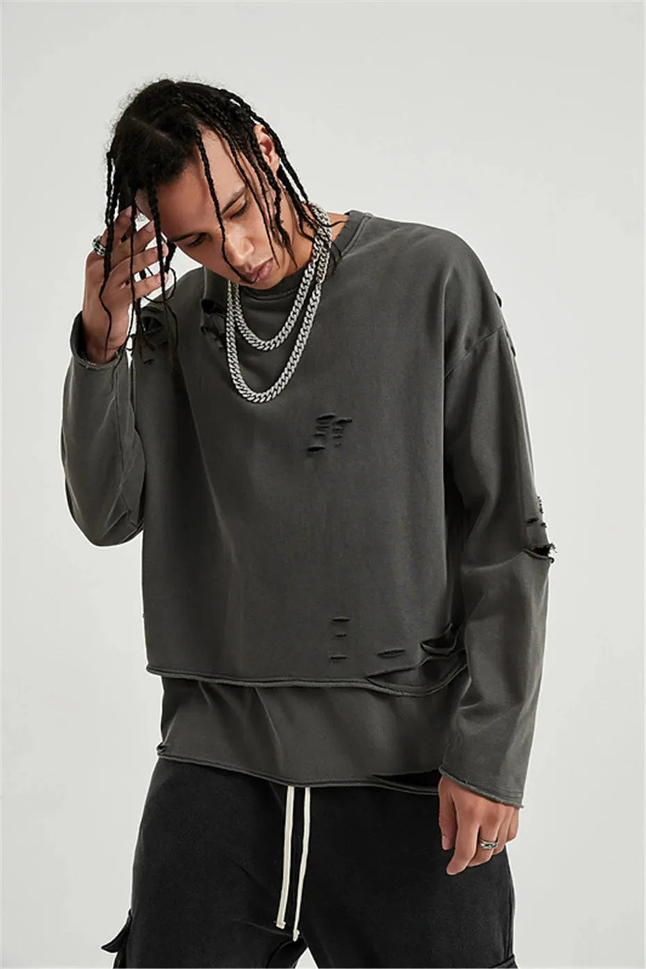 Grunge Ripped Layered Sweatshirt Grunge Ripped Layered Sweatshirt