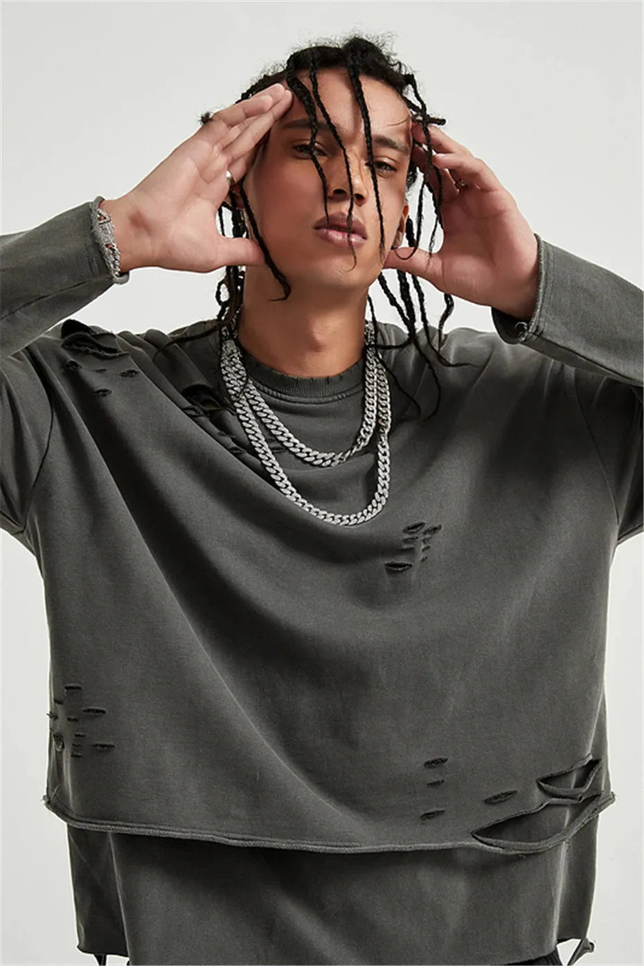 Grunge Ripped Layered Sweatshirt Grunge Ripped Layered Sweatshirt