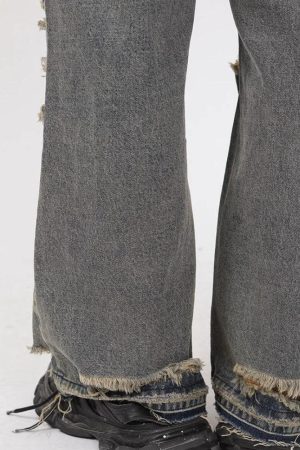 Grunge Ripped Straight Leg Jeans