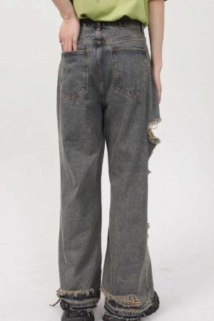 Grunge Ripped Straight Leg Jeans
