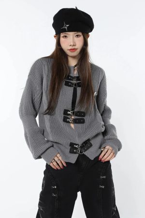 Grunge Saddle Buckle Cardigan