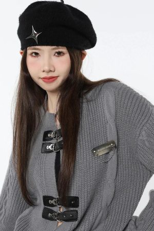 Grunge Saddle Buckle Cardigan