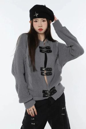 Grunge Saddle Buckle Cardigan