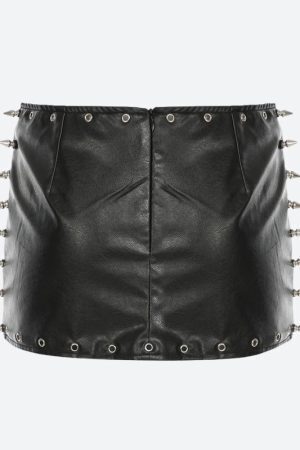 Grunge Spiked Faux Leather Mini Skirt
