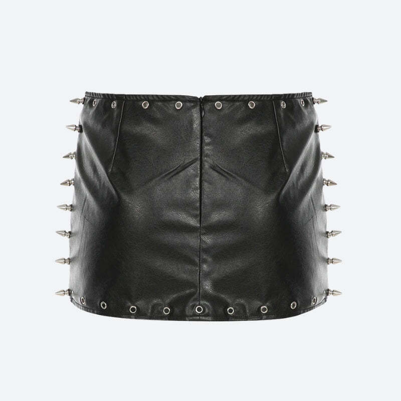 Grunge Spiked Faux Leather Mini Skirt Grunge Spiked Faux Leather Mini Skirt